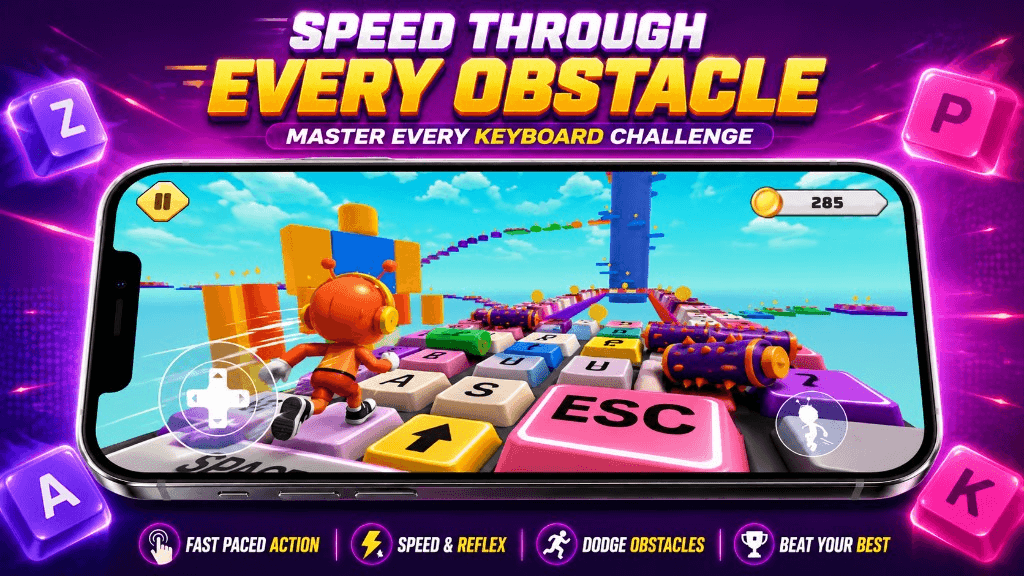 Speed through every obstacle on a giant keyboard course