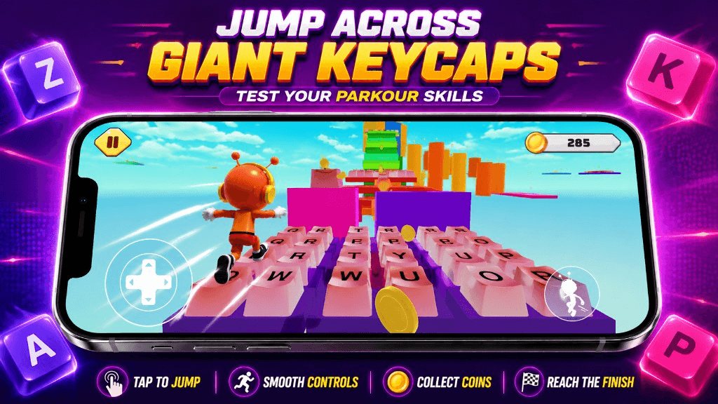 Jump across giant keycaps and test your parkour skills